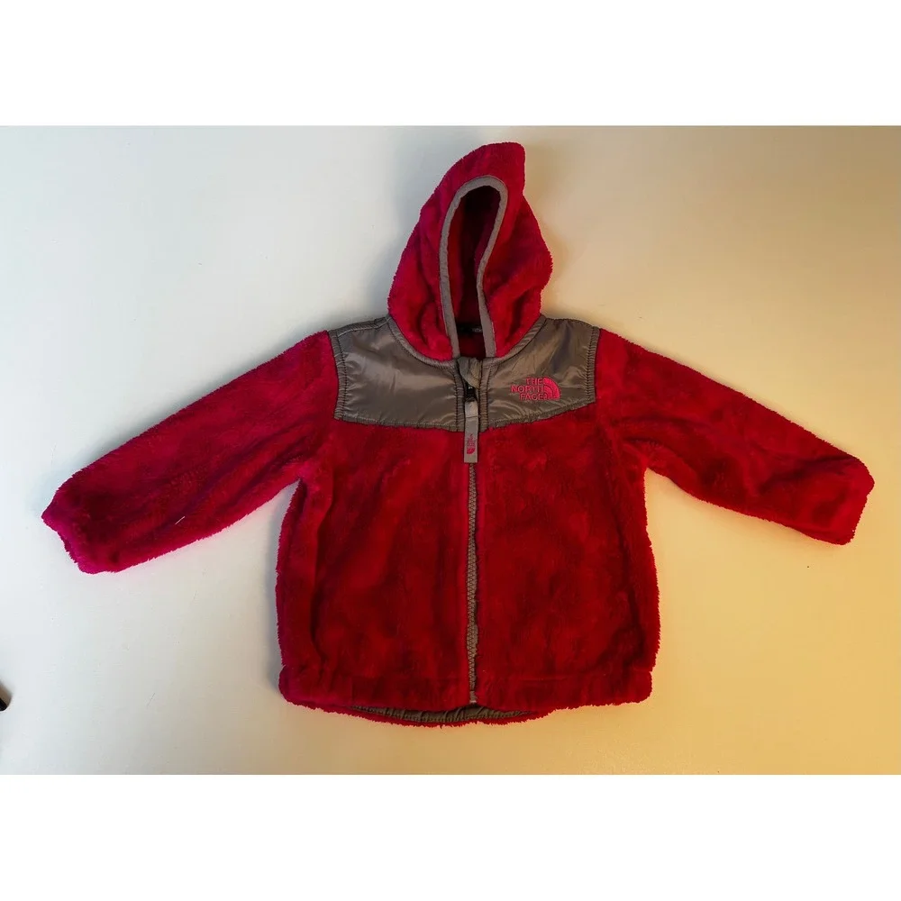 The North Face Infant Fleece Hoodie Jacket Pink Gray Full‎ Zip 6-12 Months